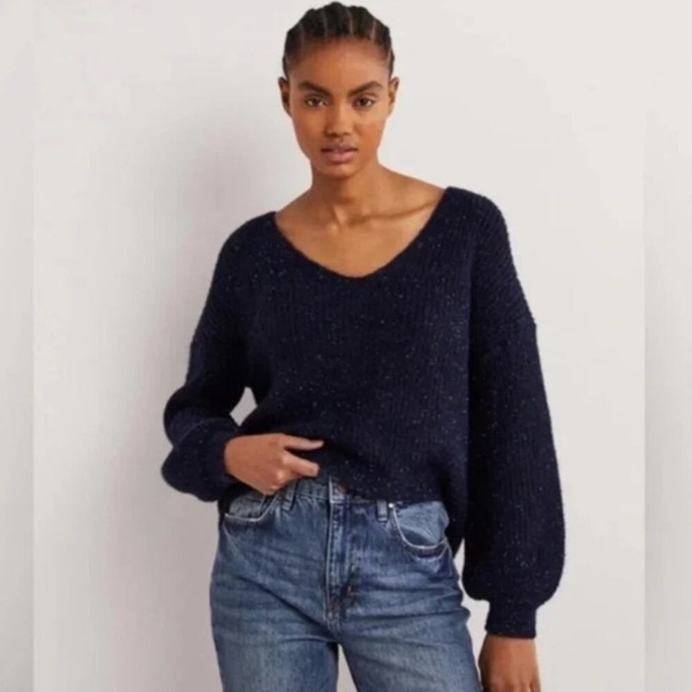 Boden Sparkle Ribbed V-Neck Jumper Navy Blue Sweater Women’s US 2